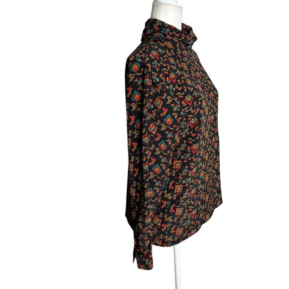 Vintage 80s Impressions Floral Blouse Size Med Mock Neck Buttons Long Sleeves - Picture 6 of 7